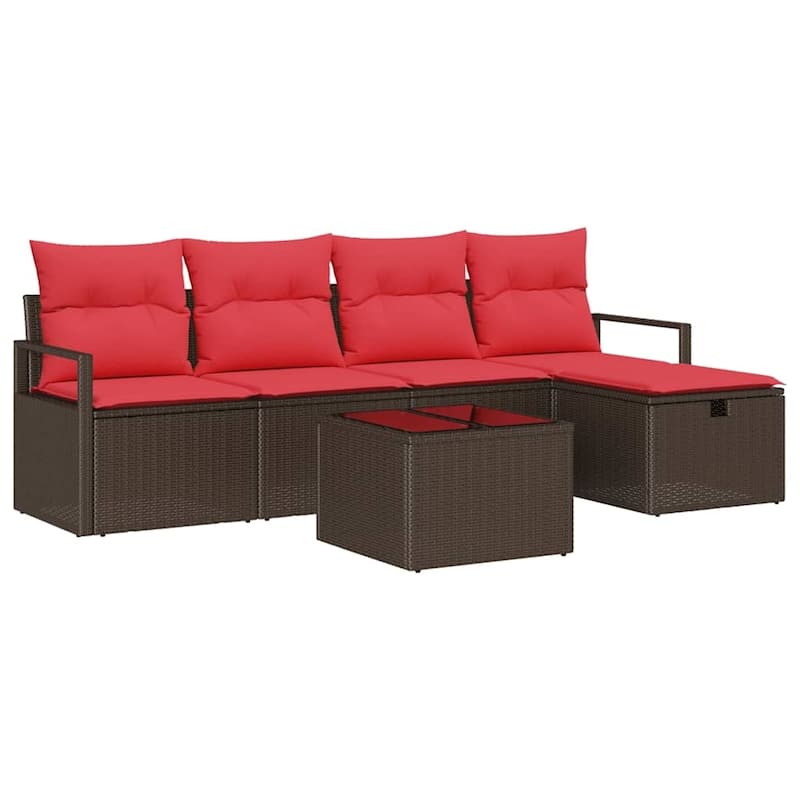 vidaXL 5/6 Garden Sofa Set with Cushions Black/Brown/Grey Poly Rattan - 90.6 x 46.1 x 27.2