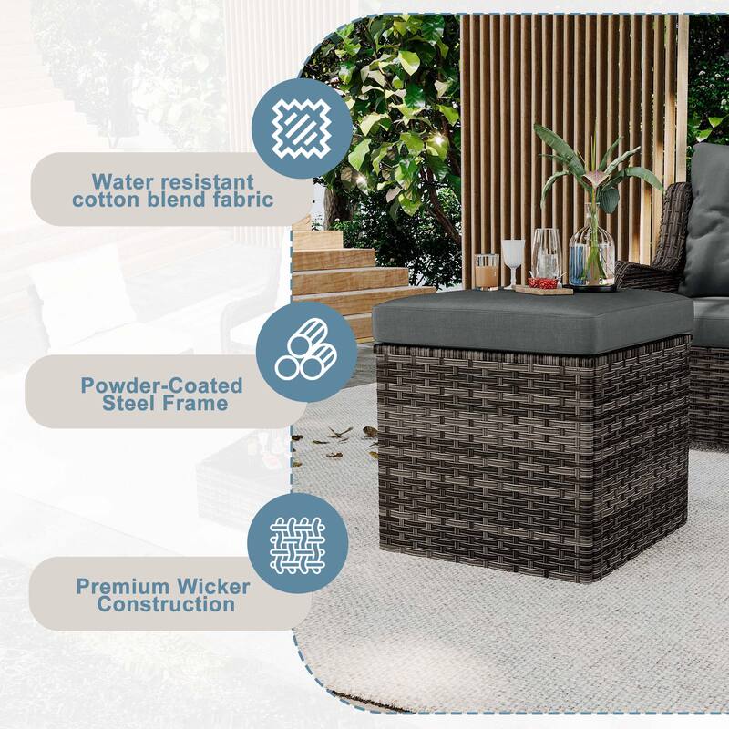 Outdoor Patio PE Wicker Ottoman with Cushion