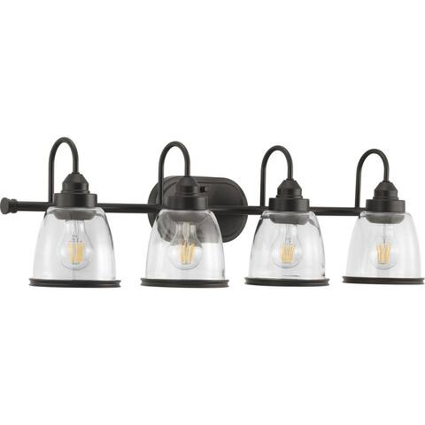 Saluda Collection 4-Light Antique Bronze Clear Glass Coastal Bath Vanity Light