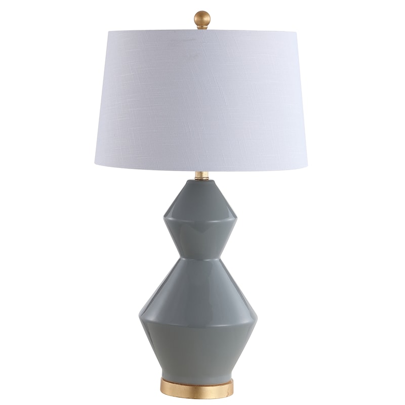 Astor 29" Geometric Ceramic/Metal LED Table Lamp, White/Gold Leaf by JONATHAN Y