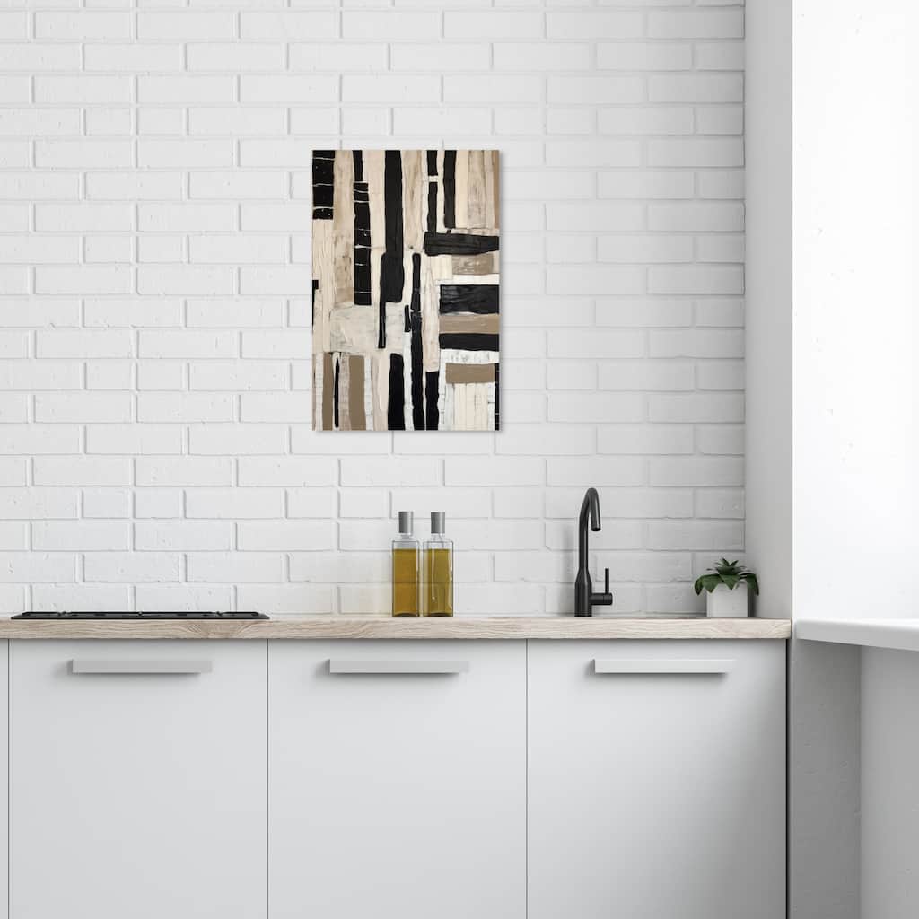 Wynwood Studio Abstract Targa White and Cream White Modern & Contemporary Wall Art Canvas Print