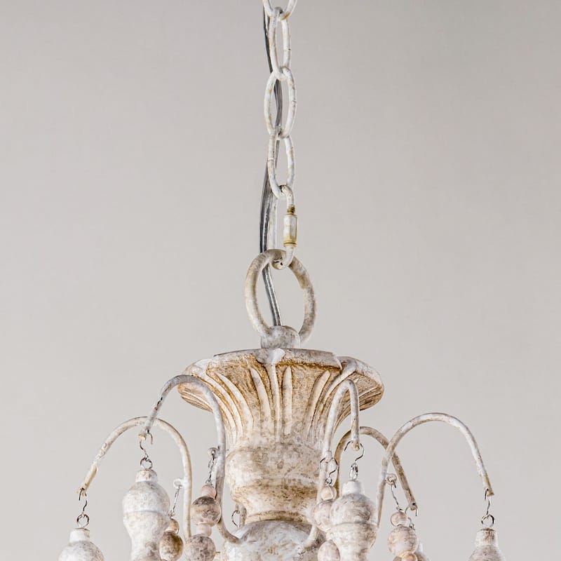 Lusteria Traditional Handmade 6-Light Wood White Chandelier