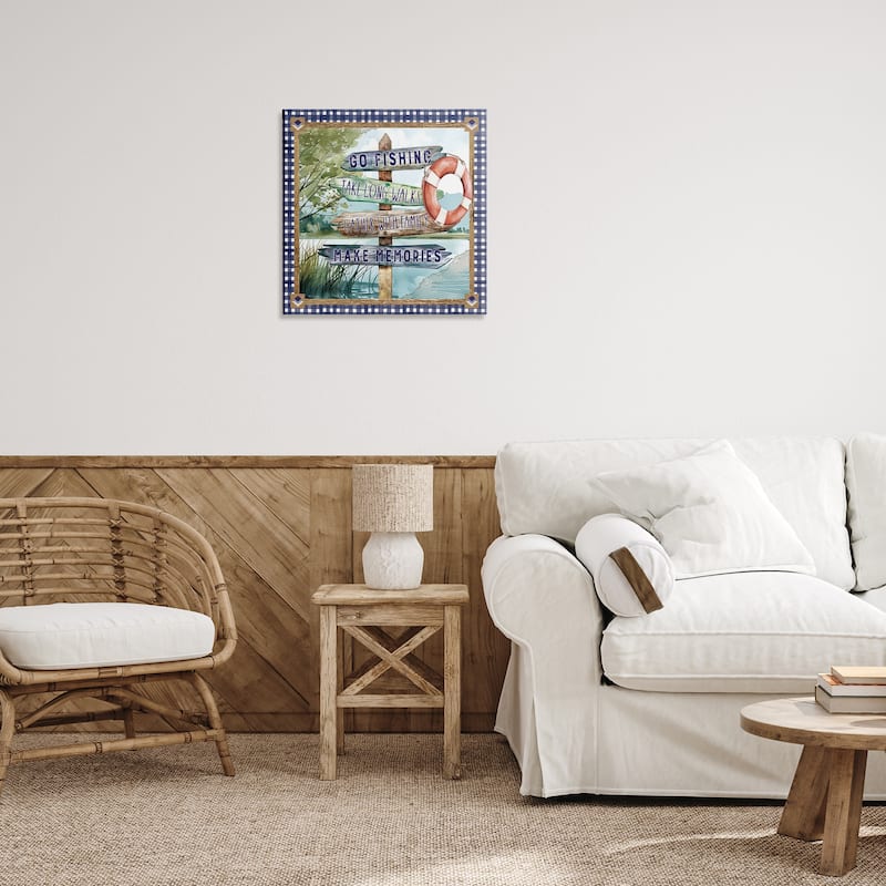 Stupell Plaid Border Lake Sign Canvas Wall Art Design By Nicole DeCamp