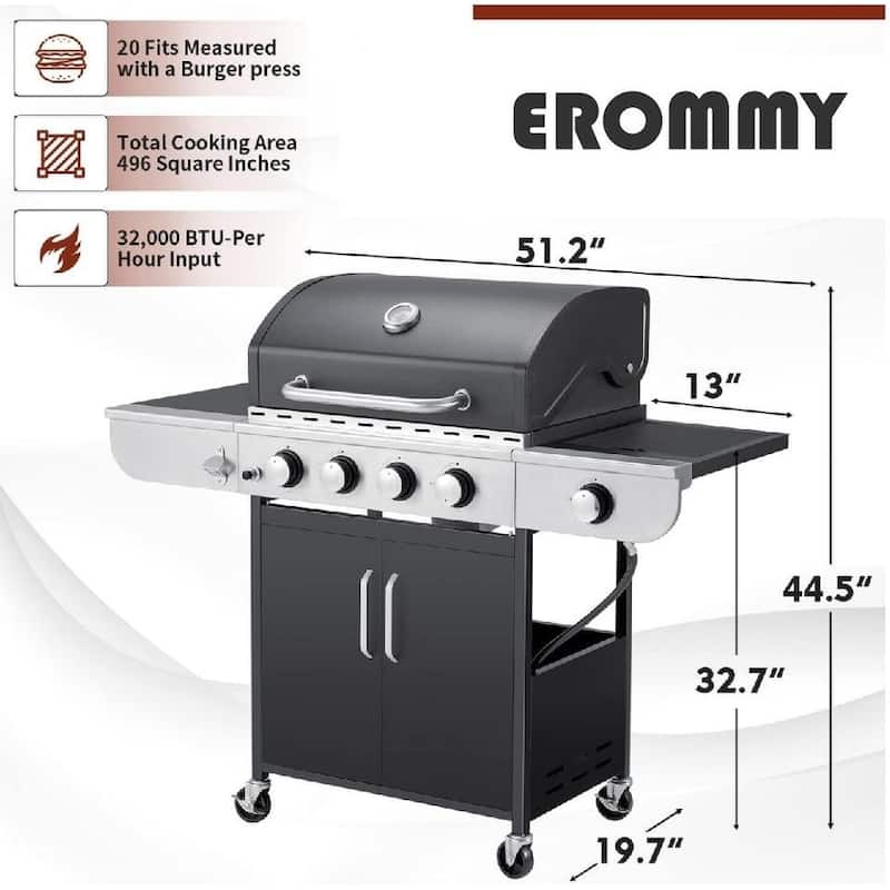 Outdoor BBQ Gas Grill - 58K BTU, Stainless Steel, with Stove & Side Table, perfect for camping, picnics, and gatherings