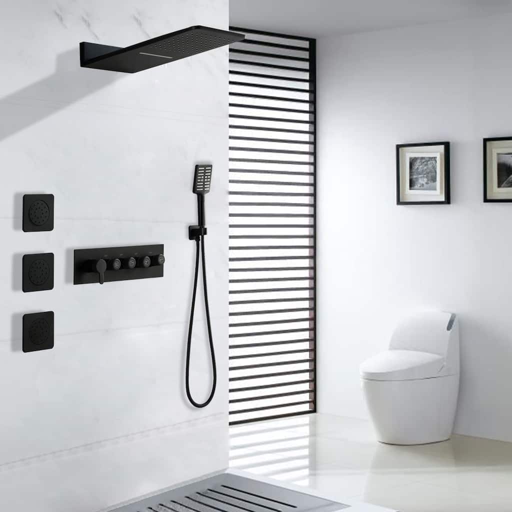 4-Mode Complete 24'' Rain and Waterfall Shower System with 3 Body Jets and Handheld Showerhead