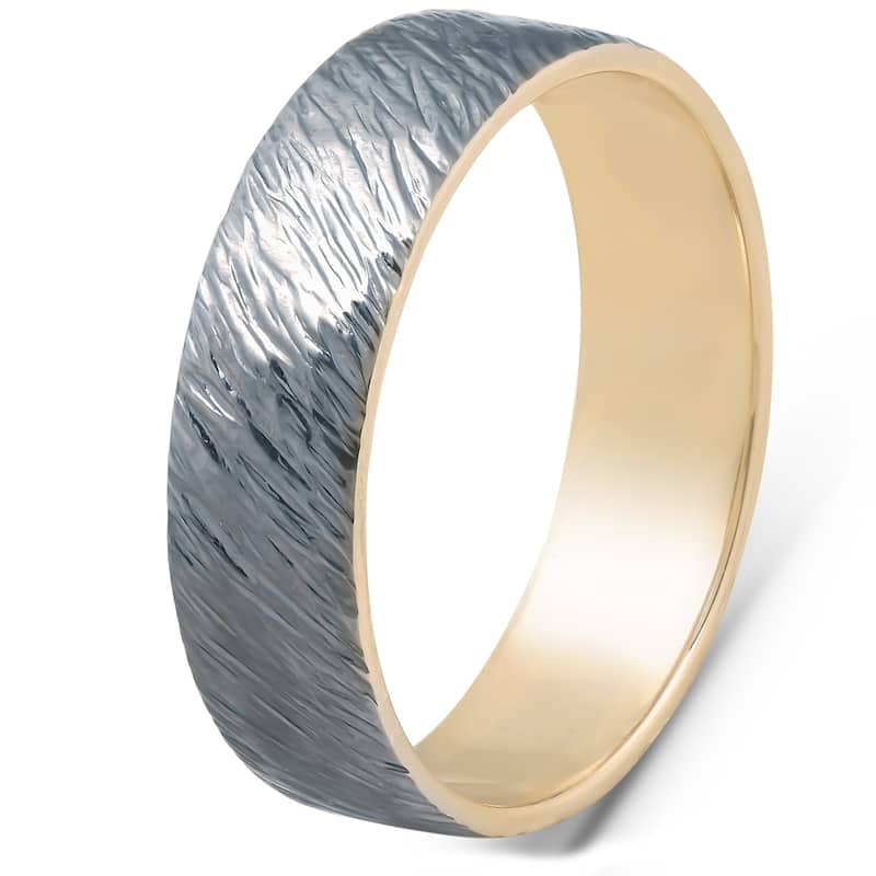 5mm Black & Yellow Gold Two Tone Ring Mens Wedding Band
