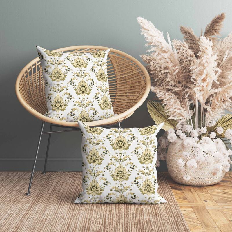 Ornate Opulence Faux Suede Reversible Throw Pillow Beige and Olive