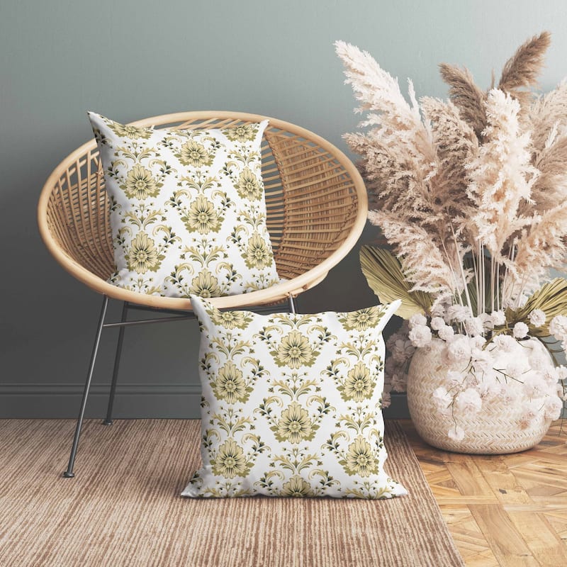 Ornate Opulence Indoor/Outdoor Reversible Throw Pillow Beige and Olive
