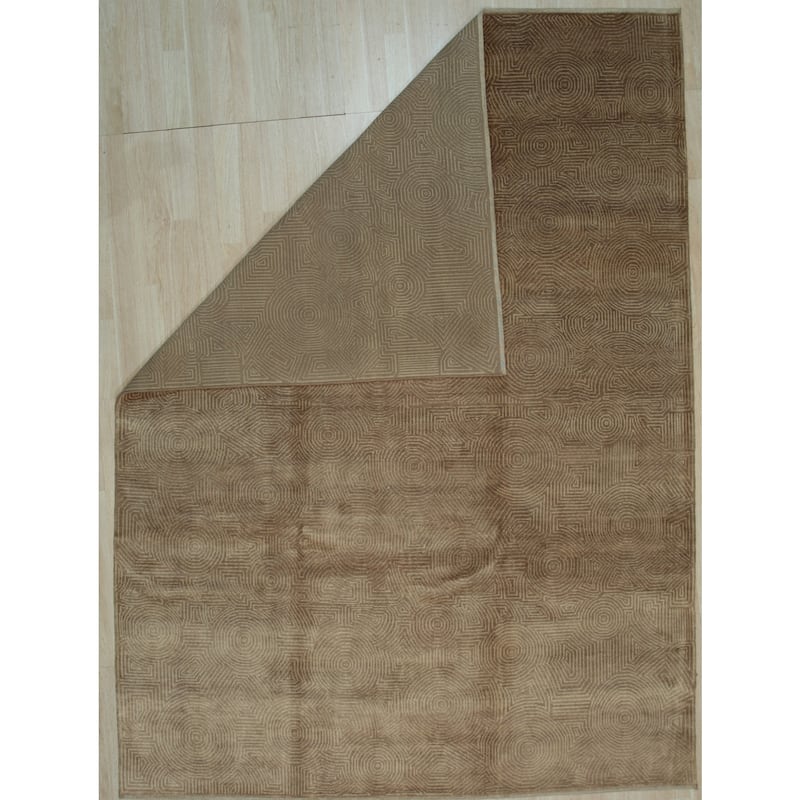 Gold Handmade Wool Transitional Runner 6'5 x 16' - Hand Knotted Natural Dyes Soft Pile Cotton Foundation - N/A