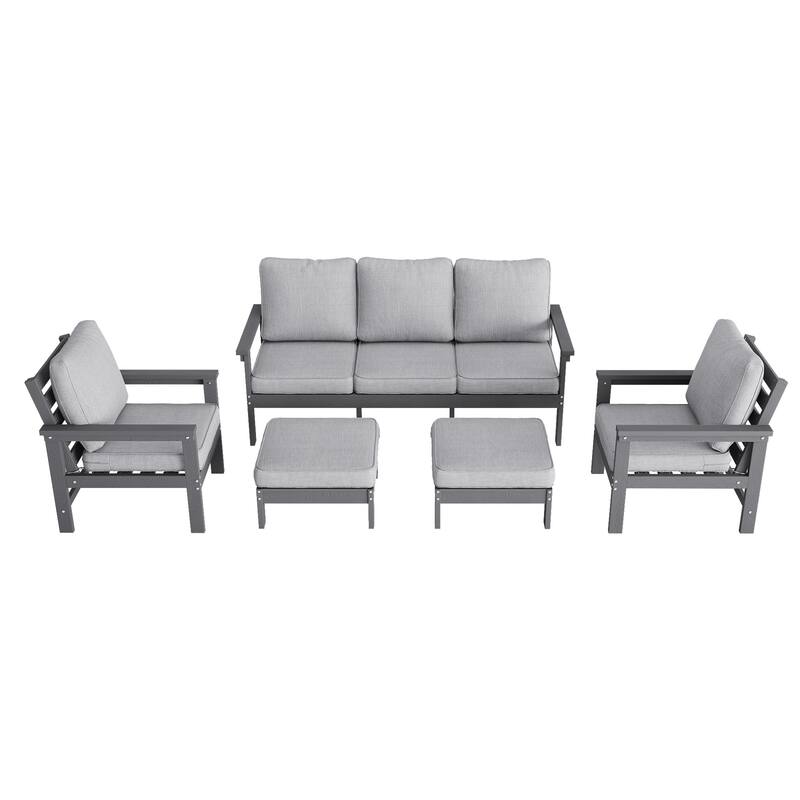 HIPS Outdoor Sofa Set with 3.9 Inch Cushions & Ottoman (Set of 5)