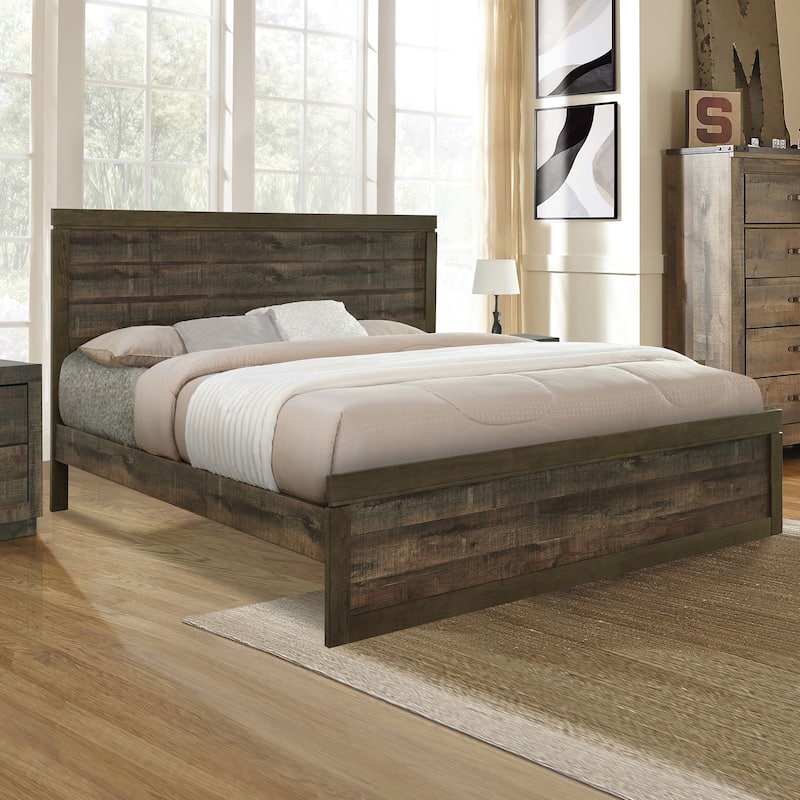 Vintage Farmhouse Style Platform Bed with 10 Wooden Slats Support for Bedroom