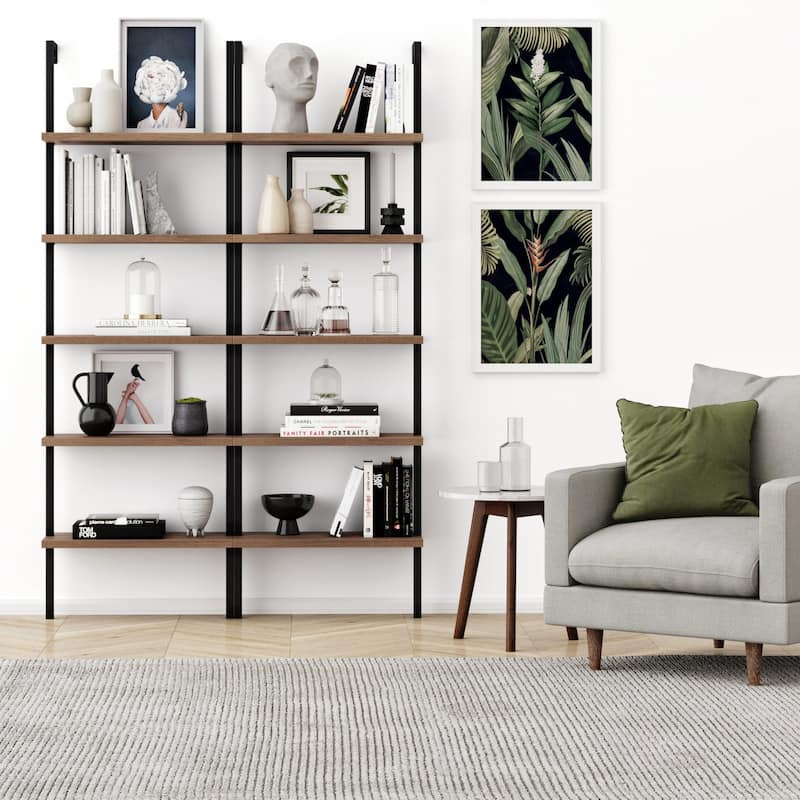 Nathan James Theo 5-Shelf Ladder Bookcase Wood with Metal Frame