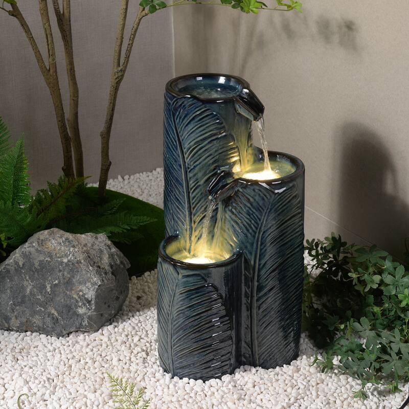 LED Lighted Ceramic Outdoor Garden Fountain - 25.25" - Blue