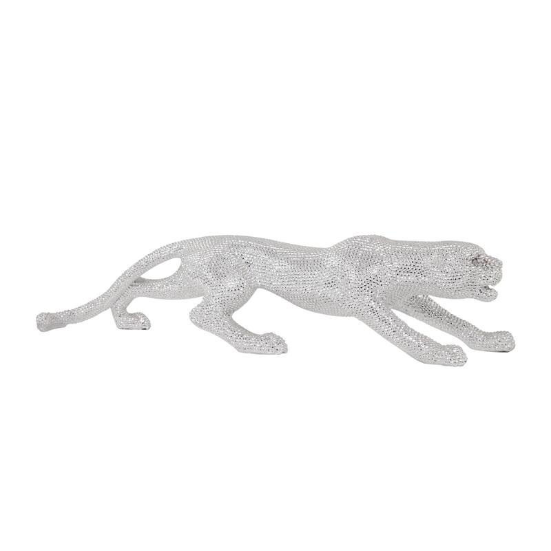 Polystone Leopard Floor Decorative Sculpture with Carved Faceted Diamond Exterior - Silver or Black - Roche River Decor