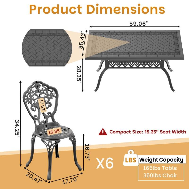 Traditions 7-Piece Patio Outdoor Dining Set with 6 Dining Chairs and Rectangular Dining Table, Rust Free