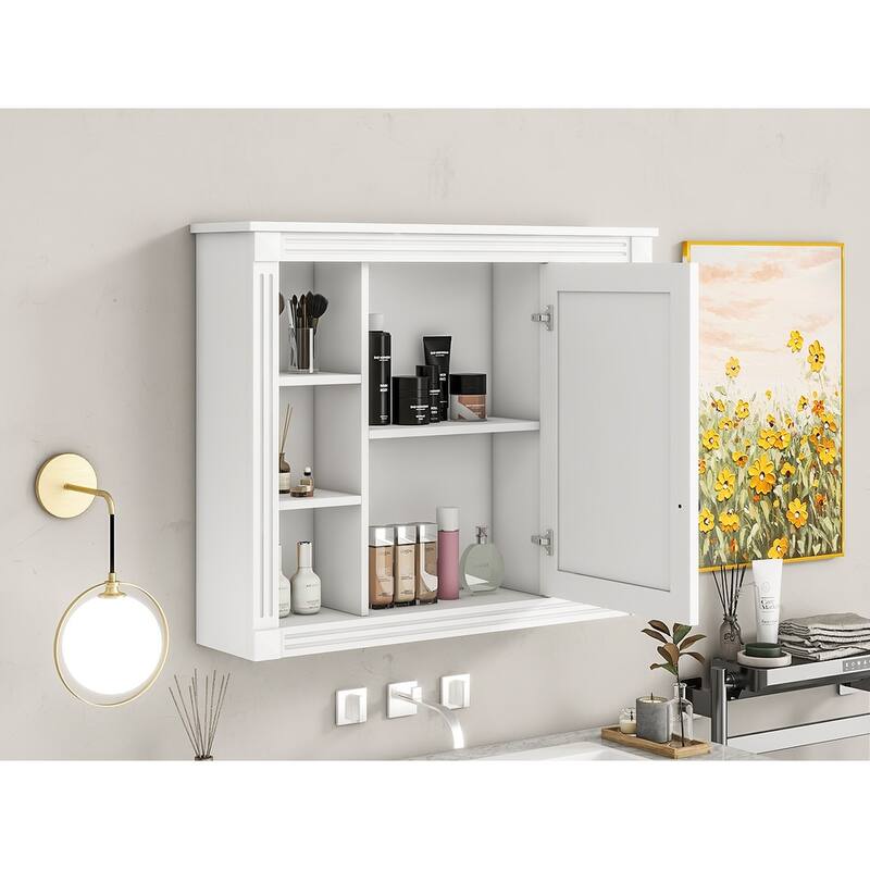 GDFStudio - Barrister Modern Wall-Mounted Bathroom Storage Cabinet with Mirror and Open Shelves (No Bathroom Vanity) - 35"W