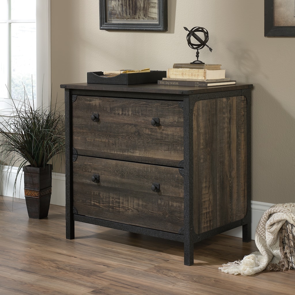 Brown 2-Drawer Lateral File Cabinet with Safety Lock Compact Home Office