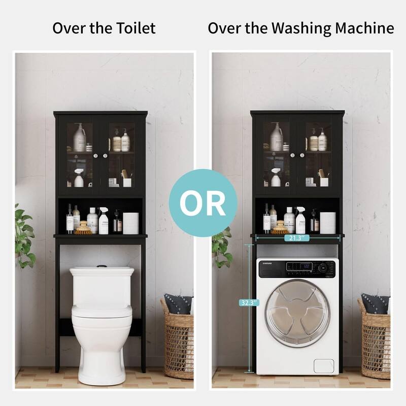 Over The Toilet Storage Cabinet, Glass Door - 8.5"D x 23.6"W x 65.4"H