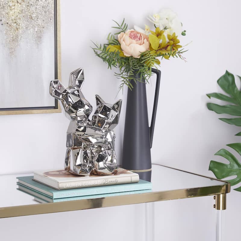 Porcelain Ceramic Dog Cubist Sculpture - Silver - Roche River Decor