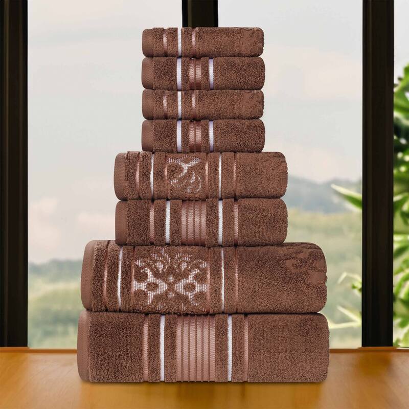 Superior Sadie Zero Twist Cotton Solid and Floral 8 Piece Towel Set