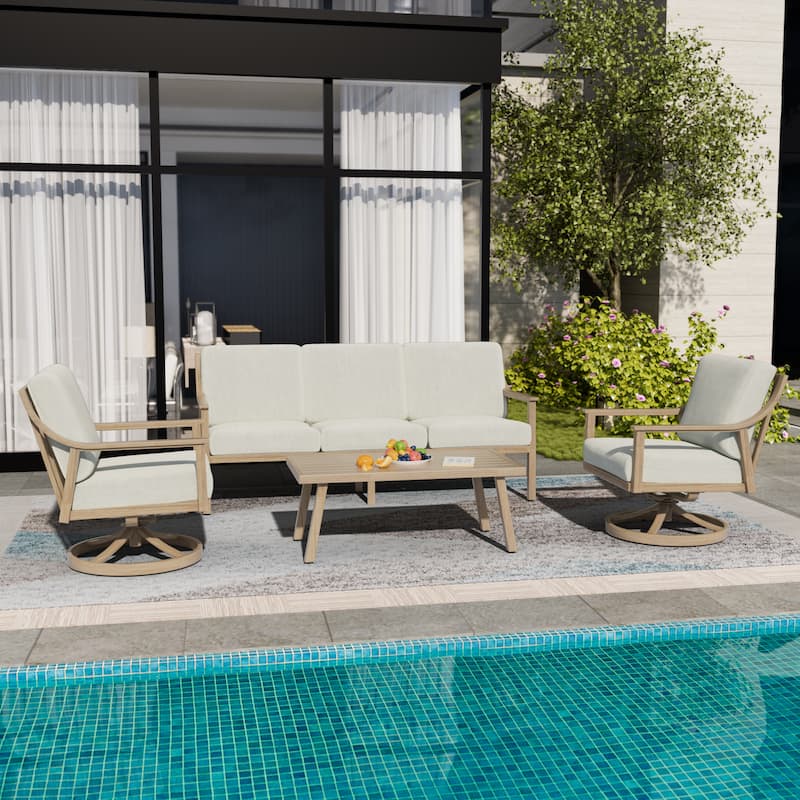 5-Person Aluminum Patio Conversation Set with Swivel Chairs, Coffee Table and Cushions