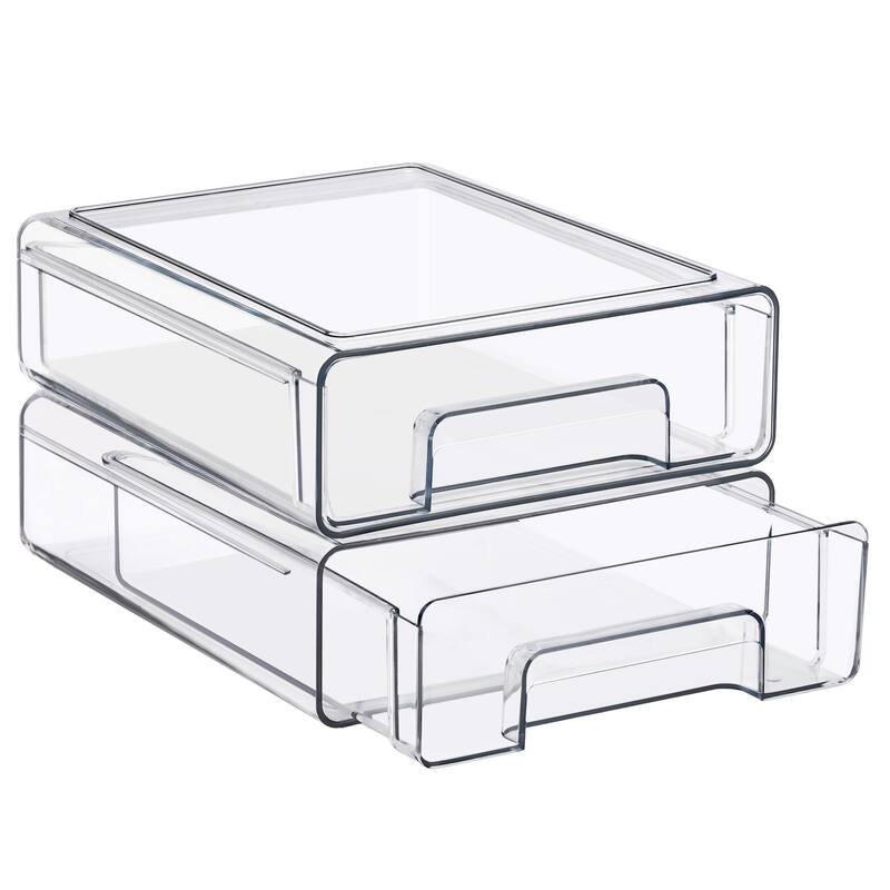 Sorbus Clear Stackable Storage Drawers Case with Handles - for Bathroom, Cabinet, Medicine & Baby Bottle Storage - 2 Pack Medium