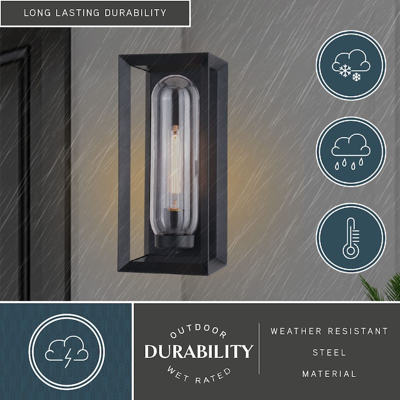 Pullman 1 Light Black Modern Industrial Outdoor Wall Sconce Clear Glass - 6.5-in W x 15.5-in H x 6.75-in D