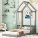 preview thumbnail 23 of 31, Twin Size Pine Wood Roof-framed Headboard Floor Bed with Headboard Guardrails, without Slats Twin - Grey