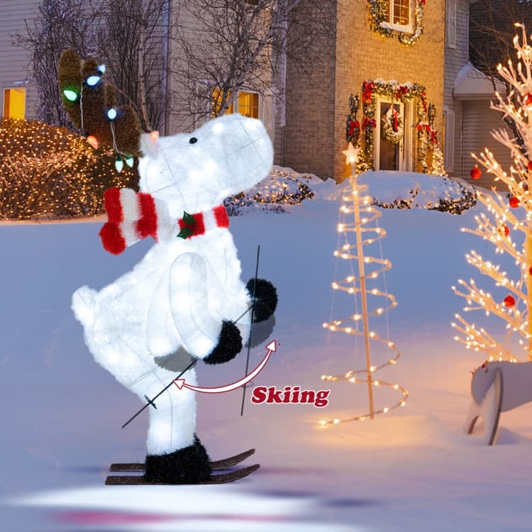 Multi-Color Fabric Metal Animated Christmas Reindeer with LED Lights and Skiing Arms - Multi Color - 24" x 16.5" x 44"