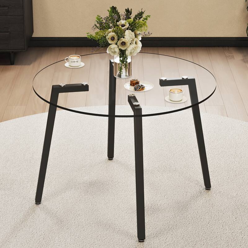 Modern simple style round transparent tempered glass table, tempered glass table top
