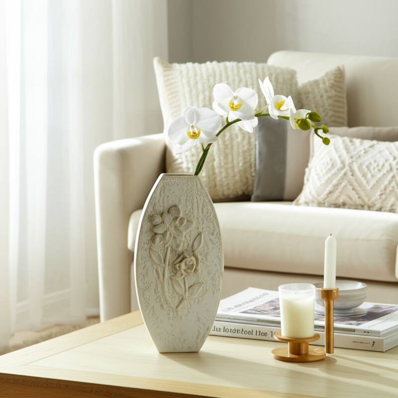 Ceramic Earthenware Textured Vase with Tapered Rim and Organic Pattern