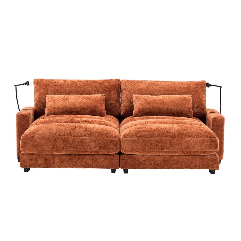 Chaise Lounge Chair Upholstered Modular Sofa with Cup & Phone Holders