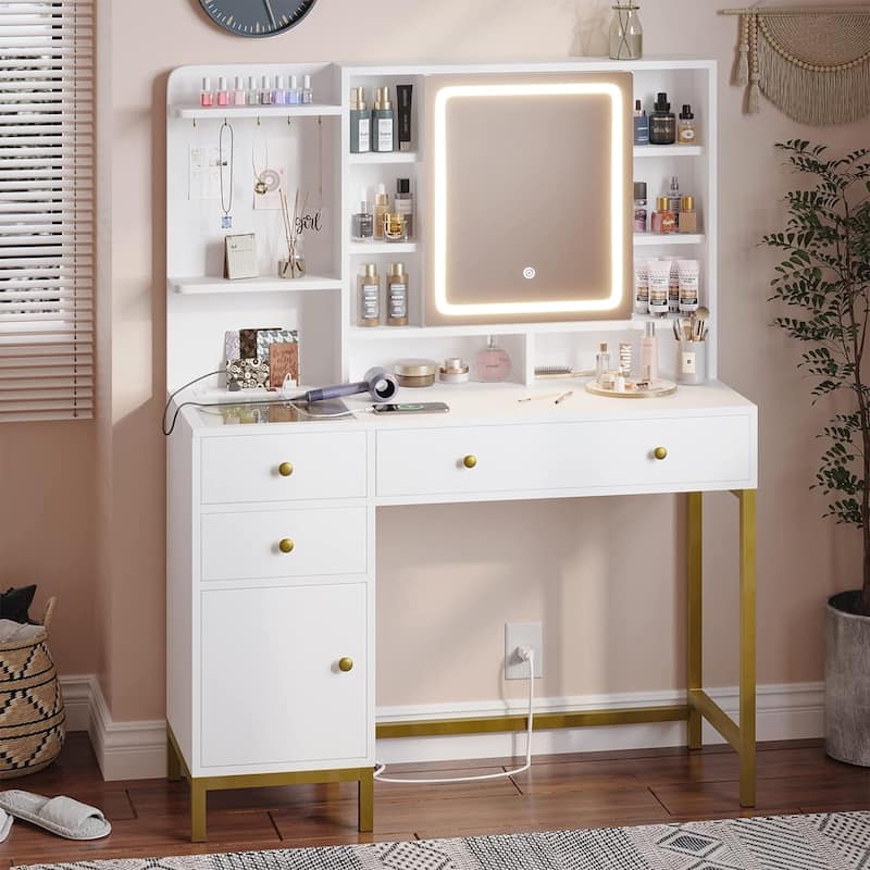Vanity Desk with Unique Jewelry Hooks and Hidden Storage Space