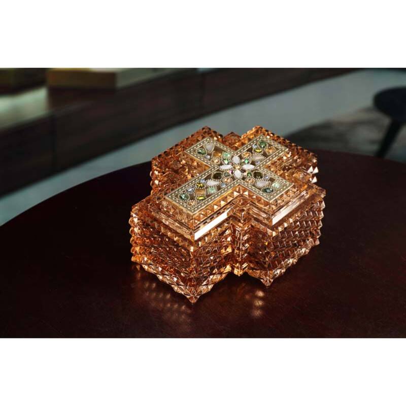 Set of 4 Amber Cross Shaped Decorative Music Jewelry Box