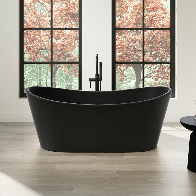 OVE Herschel 60-inch Free-Standing Bathtub in Matte Black - 60" - Black Tub - Brushed Gold HDW