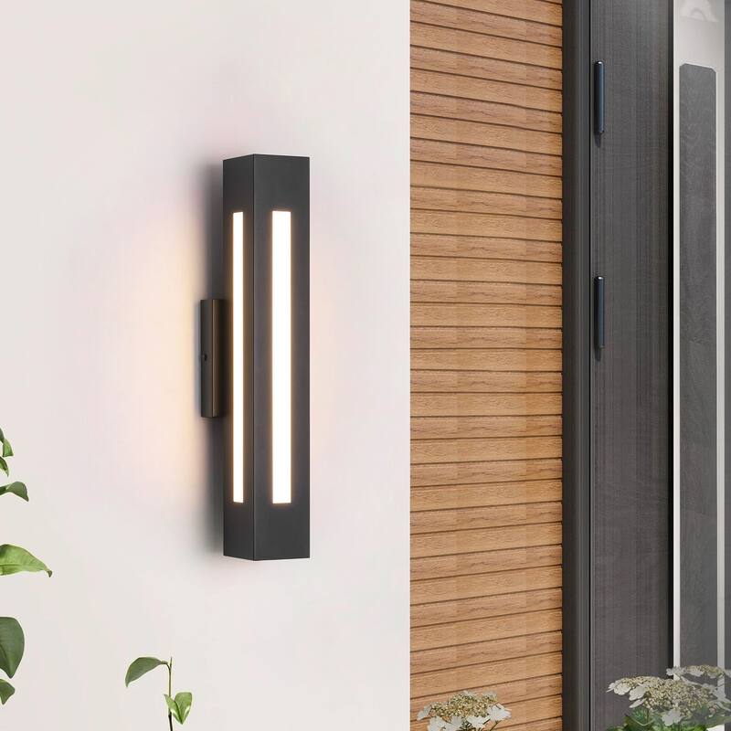 1-Light 19.7 in. Modern Black Linear Rectangle Metal Integrated LED Outdoor Wall Sconce - 4.33 in. W x 19.69 in. H x 4.33 in. D