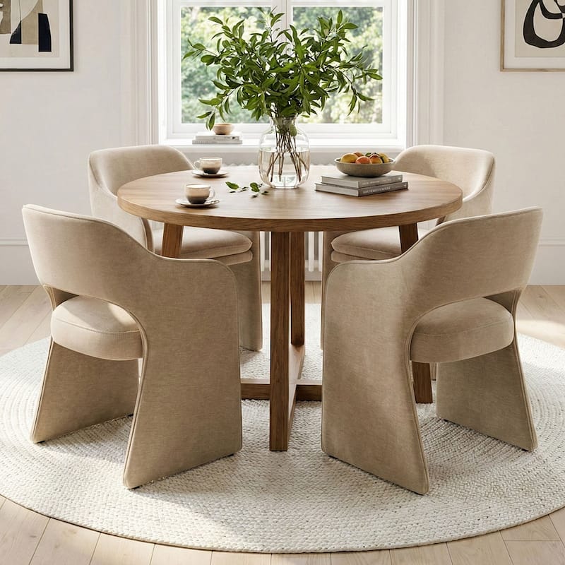 19" Seat Height Upholstered Chenille Dining Armchair (Set of 4) - Ivory