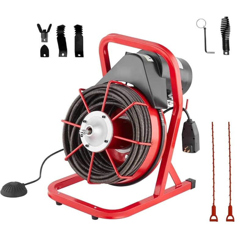 75FT 1/2 Inch Portable Drain Cleaning Machine for 1" to 4" Pipes - Red