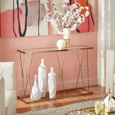Sandiacre Champagne Gold Reef Knot Frame and Glass Sofa Table by iNSPIRE Q Bold