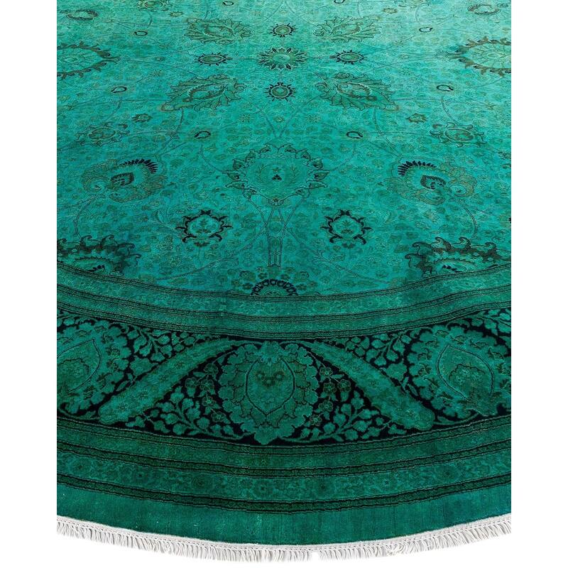 Fine Vibrance One-of-a-Kind Hand-Knotted Area Rug - Green, 12' 1" x 12' 1" - 12' 1" x 12' 1"