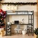 preview thumbnail 2 of 11, Loft Bed Frame for Bedroom, Black with Vintage Wood-Colored Desk