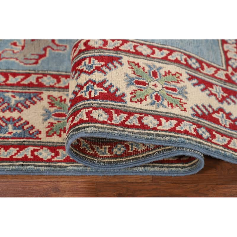 Light Blue Traditional Kazak Oriental Area Rug Handmade Wool Carpet - 3'10" x 5'11"