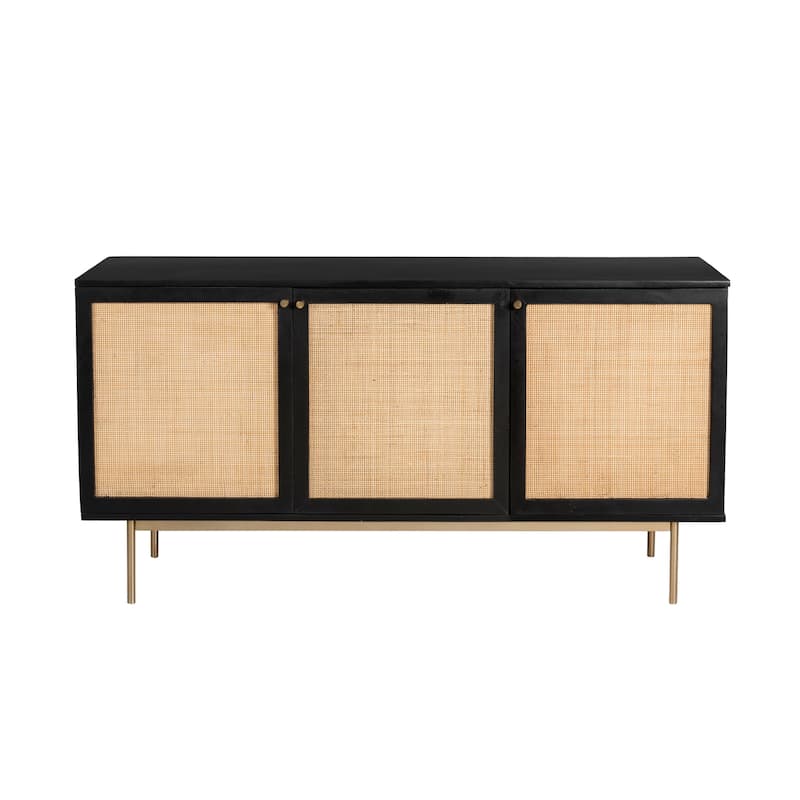 Curtis 3-Door Solid Wood with Natural Woven Cane Sideboard