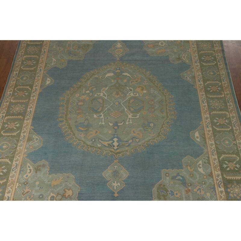 Hand Knotted Oriental 100% Wool Carpet Transitional Medallion Navy Blue & Blues Oushak Area Rug - 11' 11'' X 9' 2''