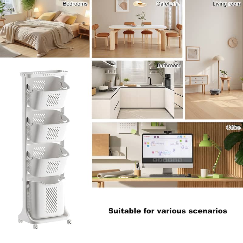 4-Tier Laundry Hamper Sorter, Laundry Storage Organizer with Wheels Removable Rolling Laundry Baskets