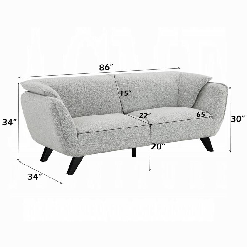 Naeli Sofa, Rounded Back, Light Gray Boucle, 86 Inch Solid Pine Wood