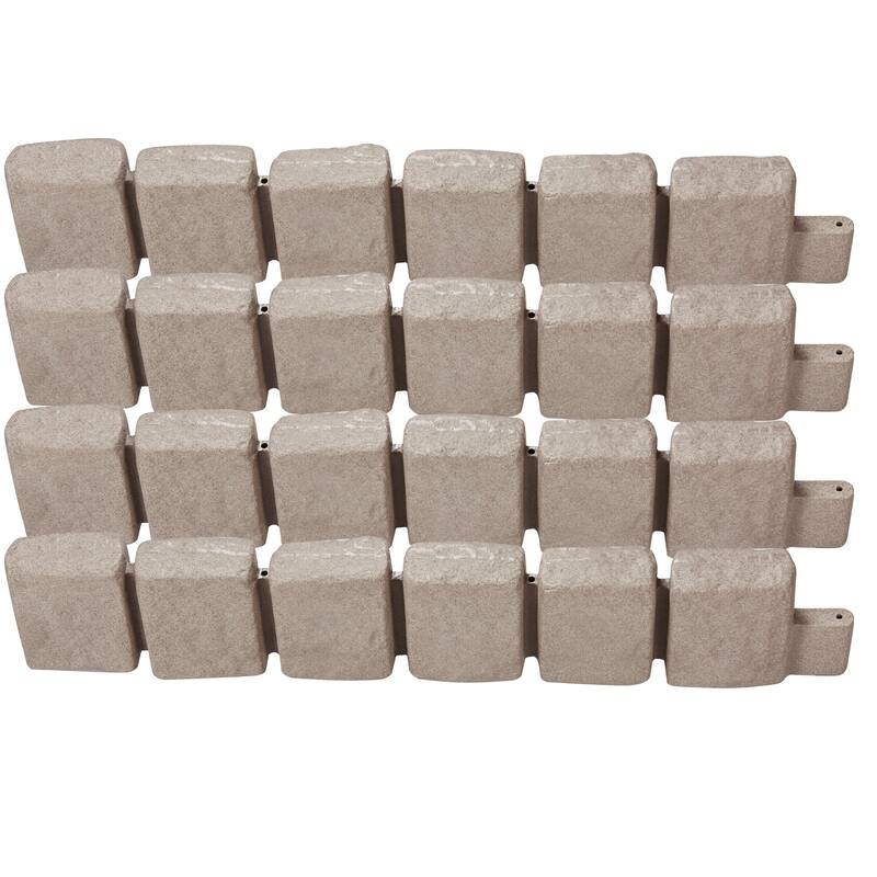 Beige Plastic Stone Texture Landscape Edging 4 Pack with Anchors Modular Design - 47.24 × 3.94 × 9.06 inch