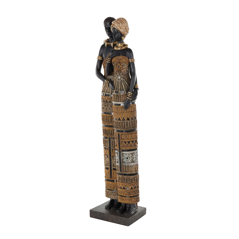Black Resin Tall Family Decorative Sculpture with Gold Jewels