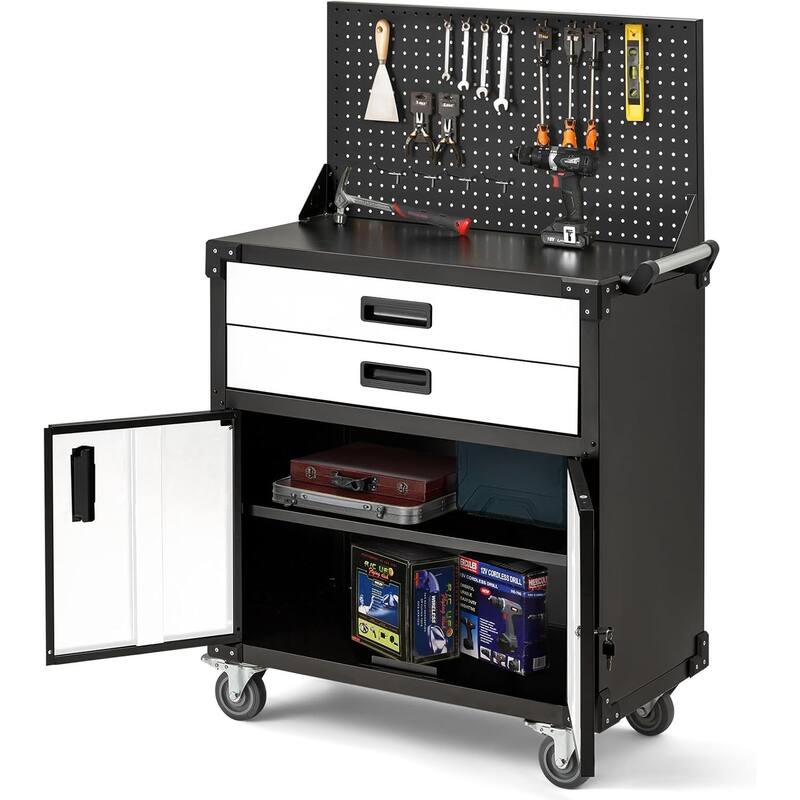 AECOJOY Rolling Tool Chest with Wheels 2 Drawers Pegboard