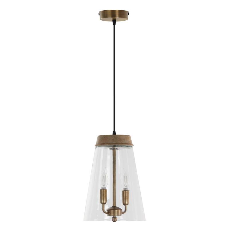 Kian River of Goods Gold and Clear Metal, Glass, and Mango Wood Pendant Light with Adjustable Hanging Cord
